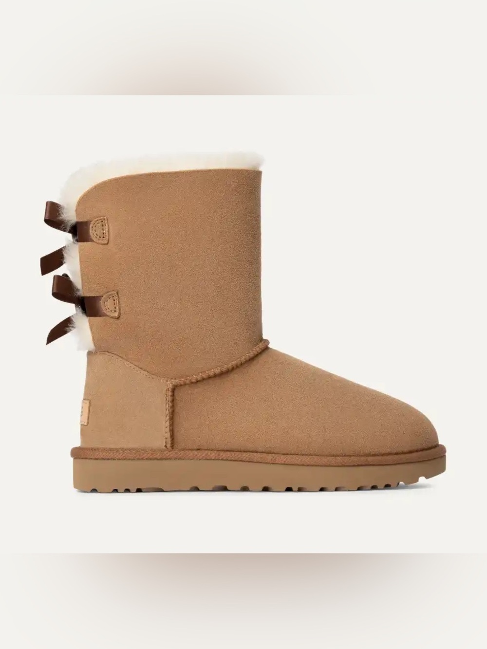 UGG Women's Classic Short Suede Boot with Shearling and Back Ribbon - Chestnut